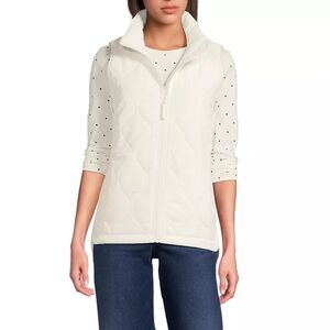 Lands' End Women's Cream Floral Quilted Zip Vest